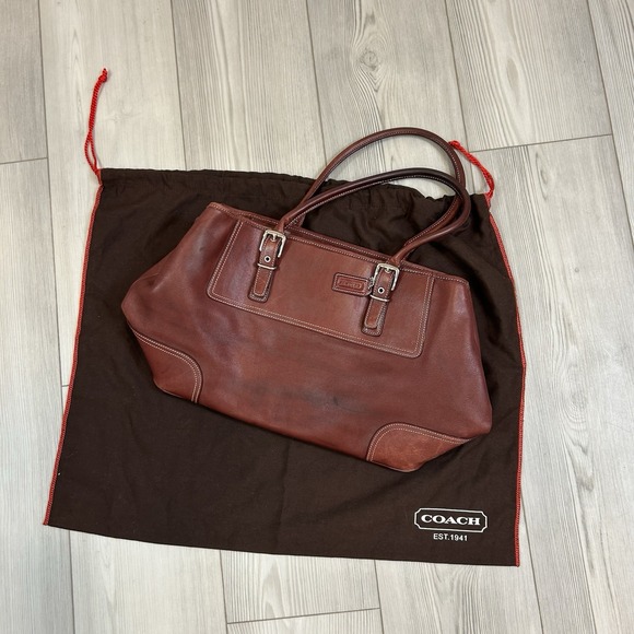 Coach - Vintage Red Brown Leather Handbag Satchel Hampton line #F30-7556 - Picture 1 of 12